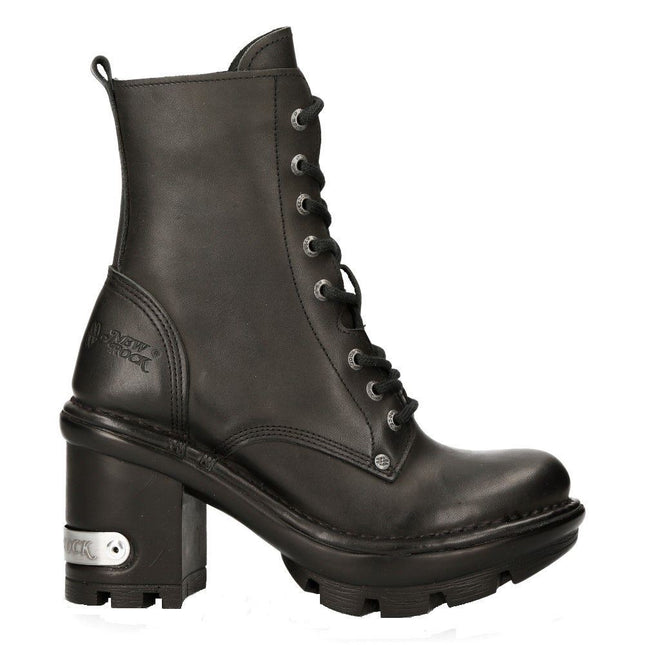 New Rock Gothic Black Leather Biker Boots- Neotyre07X-S1