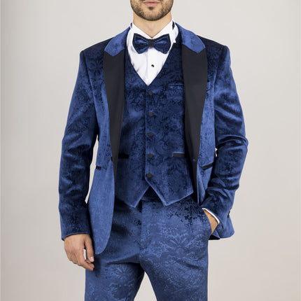 Men's Blue 3 Piece Velvet Wedding Tuxedo Formal Suit