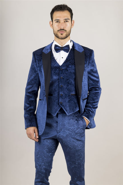 Men's Blue 3 Piece Velvet Wedding Tuxedo Formal Suit