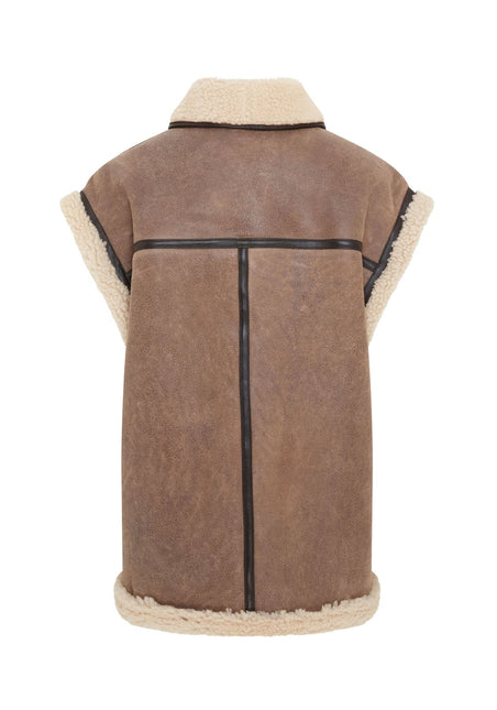 Womens Brown Aviator Shearling Sheepskin Leather Gilet Waistcoat