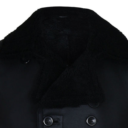 Mens Double Breasted Shearling Sheepskin Pea Coat-Valencia