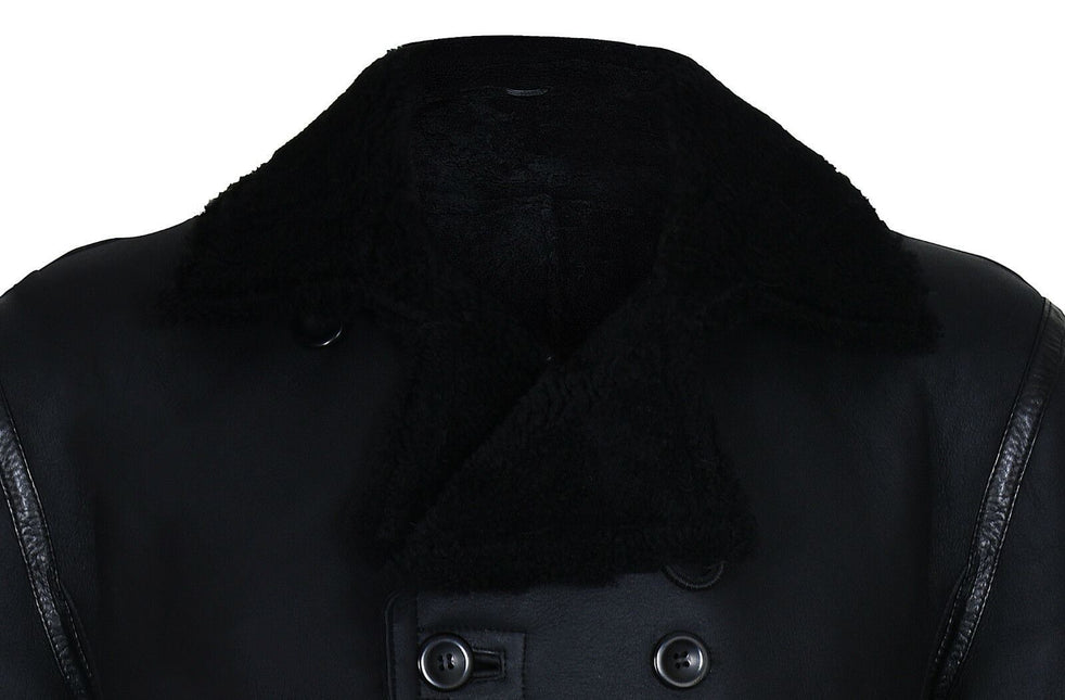 Mens Double Breasted Shearling Sheepskin Pea Coat-Valencia