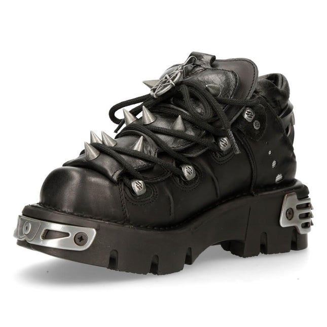 New Rock Black Leather Spiked Ankle Boots - 110-S1