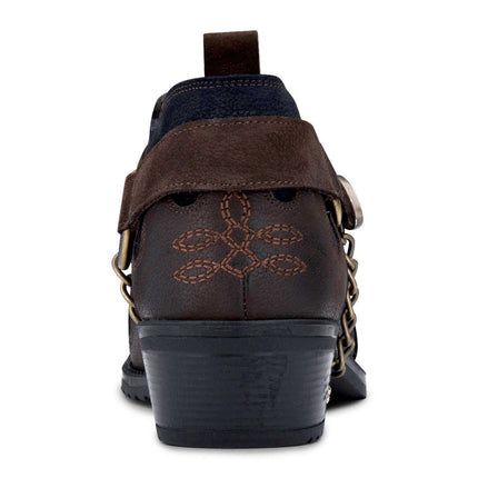 Men's Navy/Brown Leather Metal Chain Winklepicker Cowboy Boots