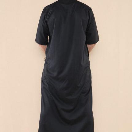 Mens Black Thobe Jubba Islamic Arab Moroccan Saudi Zipped Kaftan Arab Robe