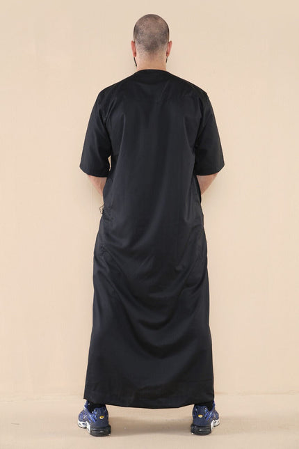 Mens Black Thobe Jubba Islamic Arab Moroccan Saudi Zipped Kaftan Arab Robe