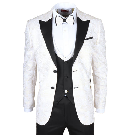 Men's 4 Piece White Paisley Wedding Suit Tailor Fit