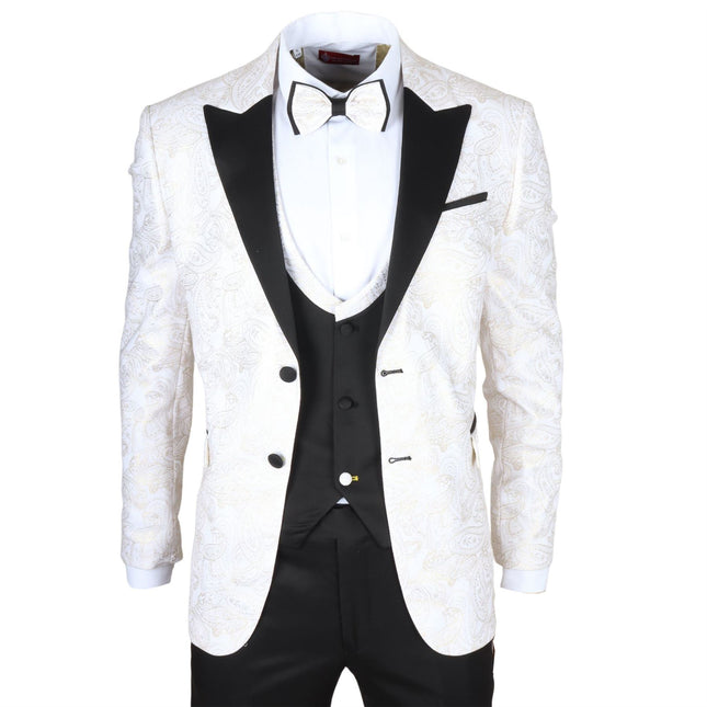 Men's 4 Piece White Paisley Wedding Suit Tailor Fit