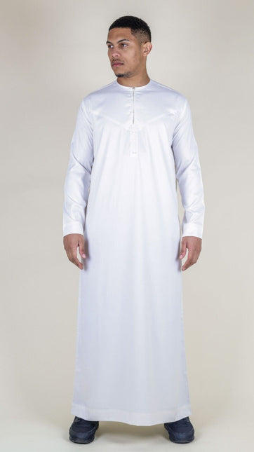 Men's White Thobe Robe Satin Emirati Islamic Jubba Eid Slim Fit