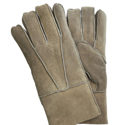 Infinity Leather Unisex Stone Sheepskin Suede Gloves with Roll Up/Down Cuff
