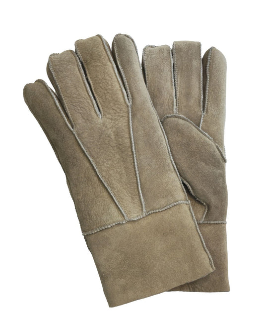 Infinity Leather Unisex Stone Sheepskin Suede Gloves with Roll Up/Down Cuff