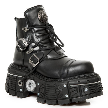 New Rock M-Tank007-S1 Black Leather Gothic Combat Platform Ankle Boots