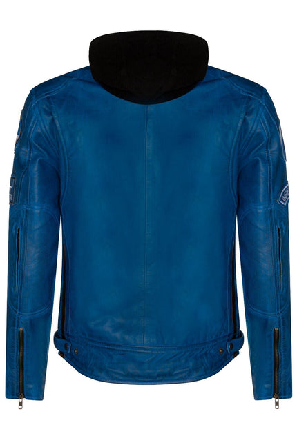 Mens Racing Hooded Leather Biker Jacket-Detroit