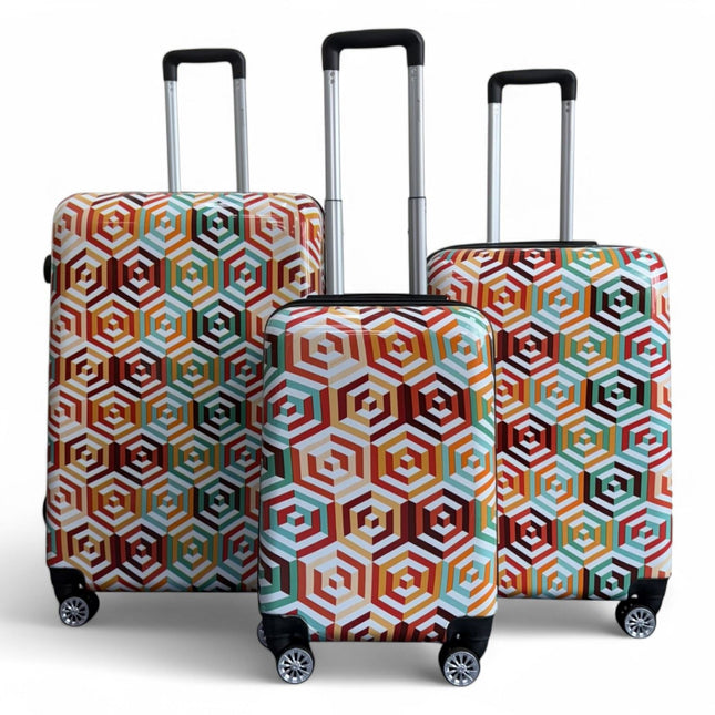 Strong Expandable Hard Shell Dual 4 Wheel Suitcase Set Print Luggage Cabin Travel Bag