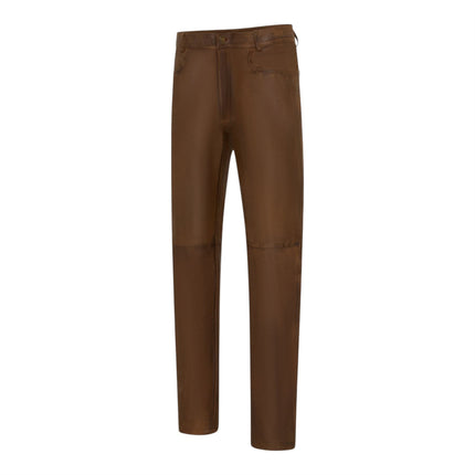 Mens Brown Lamb Leather 501 Biker Jeans - Istanbul