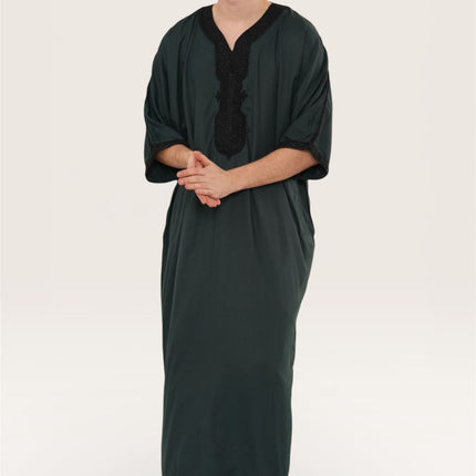 Men's Green Black Moroccan Thobe Jubba Robe Eid Djellaba Gandoura