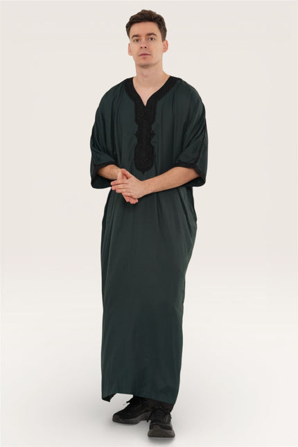 Men's Green Black Moroccan Thobe Jubba Robe Eid Djellaba Gandoura