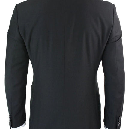 Mens 3 Piece Plain Black Classic Retro Suit