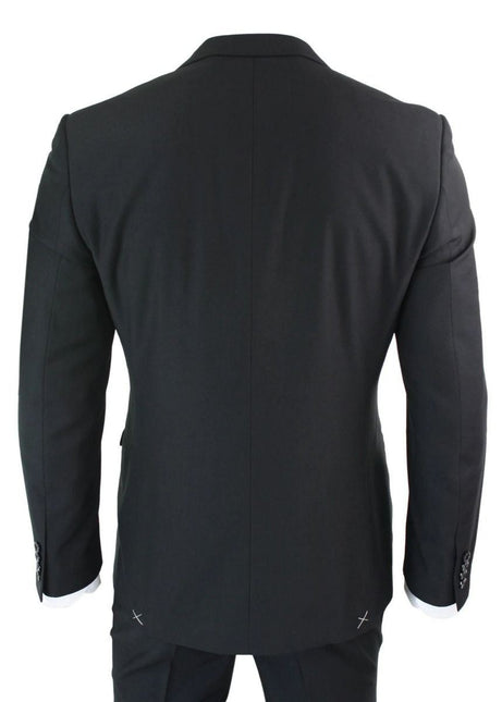 Mens 3 Piece Plain Black Classic Retro Suit