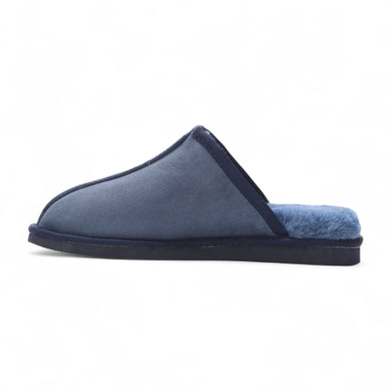 Men's Genuine Sheepskin Navy Suede Mule Winter Warm Non-Slip - Highland