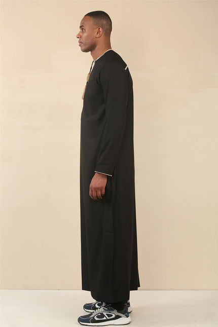 Men's Omani Eid Black Thobe  Saudi Emirati Jubba Robe