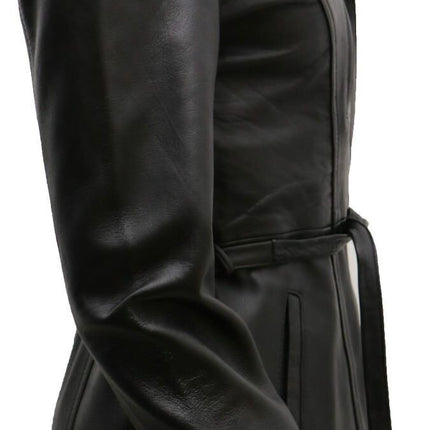 Womens Leather Long Biker Jacket-Muscat