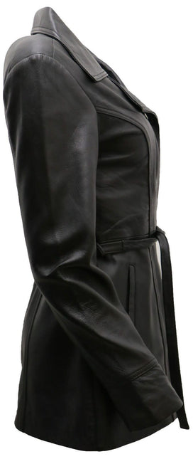 Womens Leather Long Biker Jacket-Muscat