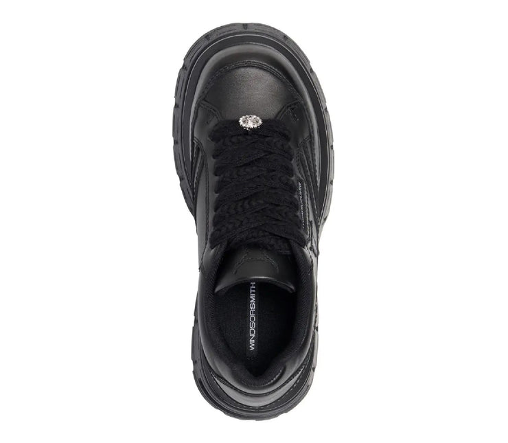 Windsorsmith Womens Black Chunky Leather Platform Trainers Sneakers - Swerve