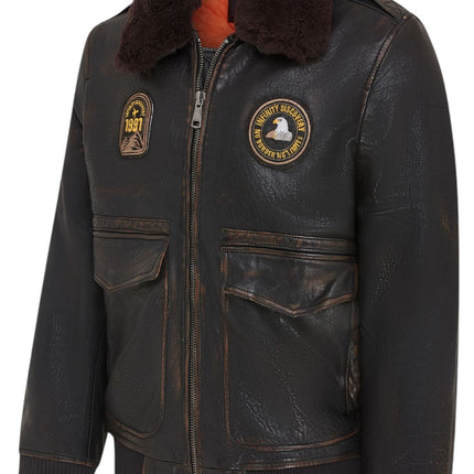 Men's Leather Bomber Sheepskin Collar G-1 Aviator Jacket - Linear