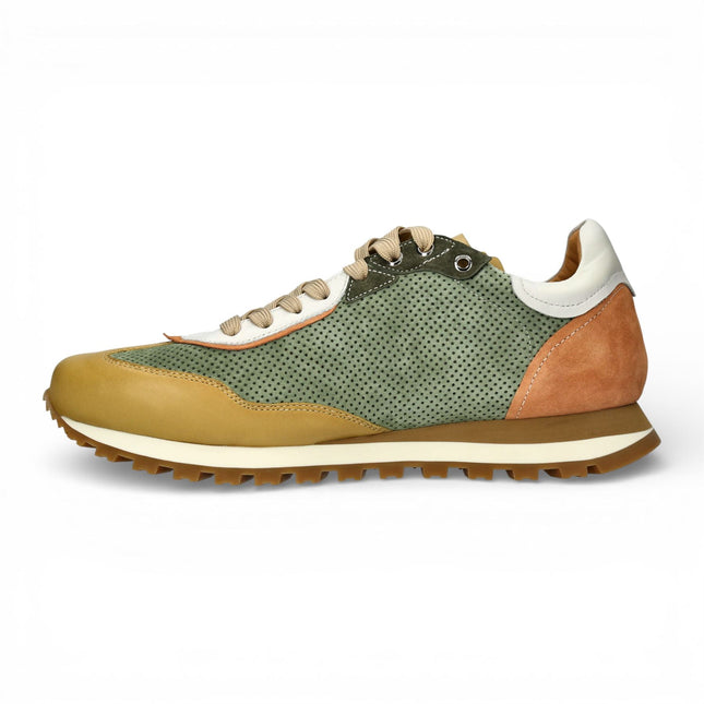 Lorenzo Conti Men's Aglae 02 Green Beige Leather Trainers Sneaker Shoes