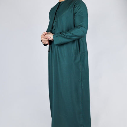 Men's Green Thobe Emirati Islamic Jubba Robe Eid Tassel Slim Fit