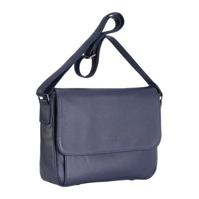 Genuine Leather Navy Laptop Bag Travel Work Messenger Satchel - Camden