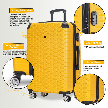 Hard Shell ABS 8 Wheel Luggage Travel Cabin Holiday Bags Suitcase Set
