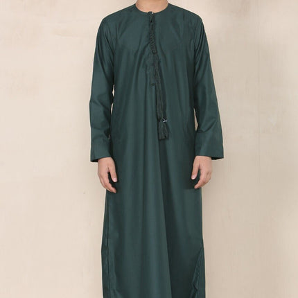 Boy's Kids Olive Green Thobe Emirati Jubba Islamic Clothing Kaftan Eid String Tassel