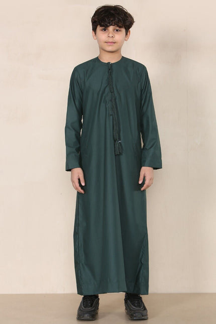 Boy's Kids Olive Green Thobe Emirati Jubba Islamic Clothing Kaftan Eid String Tassel