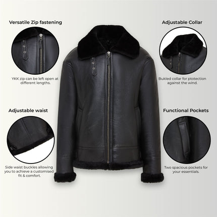 Mens B3 Aviator Real Sheepskin Leather Flying Jacket-Hobart