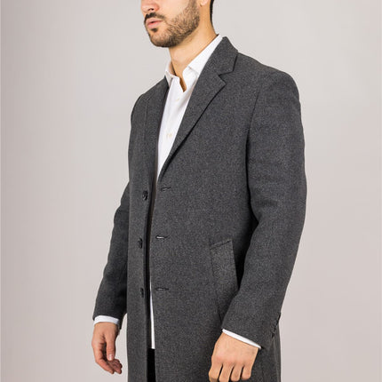 Men's Notched Lapel Collar Wool Blend Grey Overcoat