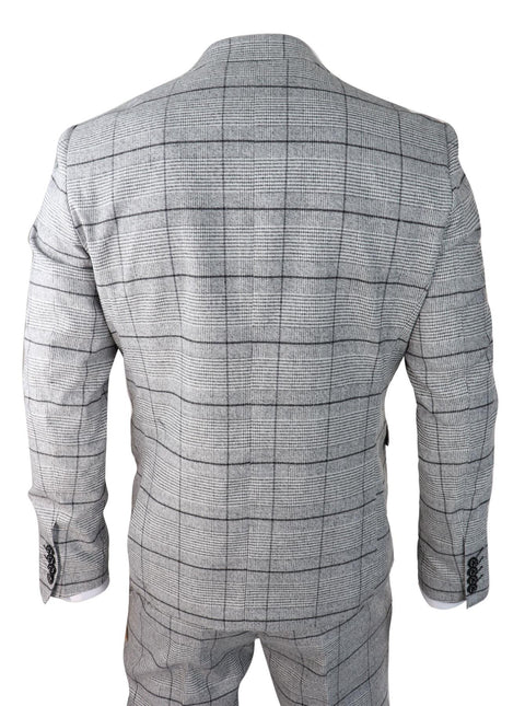 Mens 3 Piece Tweed Suit Grey Check Peaky Blinders 1920 Gatsby Wedding Suit