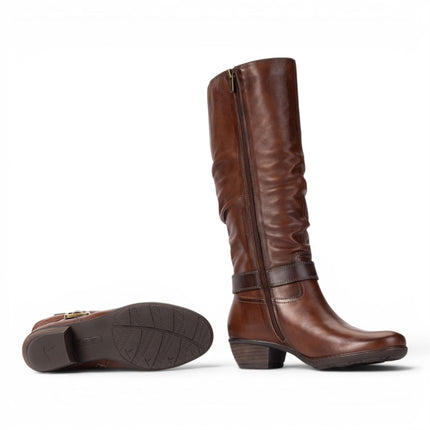 Pikolinos Women's Brown Leather Heel Knee-High Long Boots - Utiel