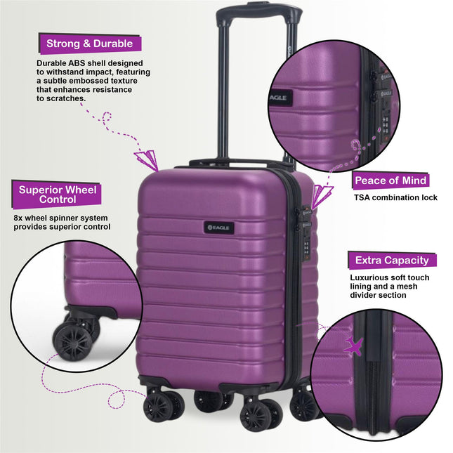 ABS Hardshell Underseat Cabin Suitcase 45 x 25 x 20 cm Luggage Suitable for Rynair