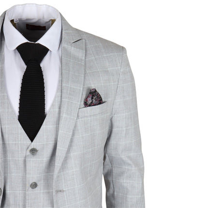 Men's Grey Checked 3 Piece Suit Tailored Fit