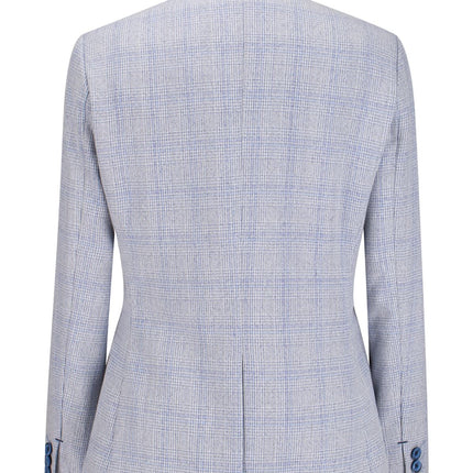 Womens Blue Check Blazer Wool Blend Herringbone Tweed