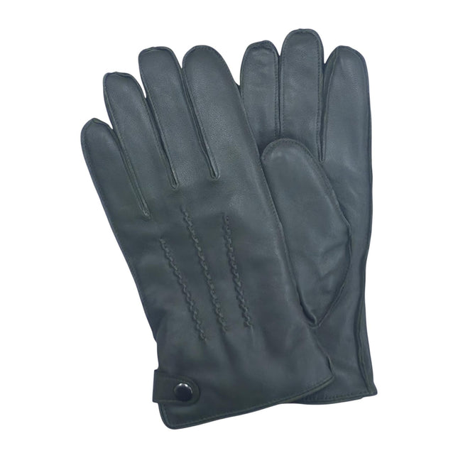 Men’s Olive Green Italian Leather Warm Wool-Lined Winter Gloves - M-LGV-505