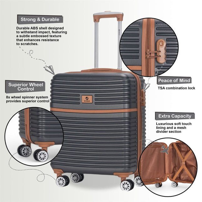 Strong ABS Hardshell Cabin Suitcase 56 x 45 x 25 cm Luggage Suitable for British Airways