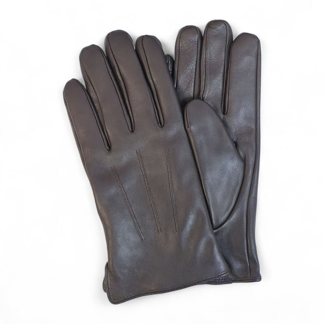 Men’s Brown Italian Leather Warm Wool Lining Winter Gloves - M-LGV-305