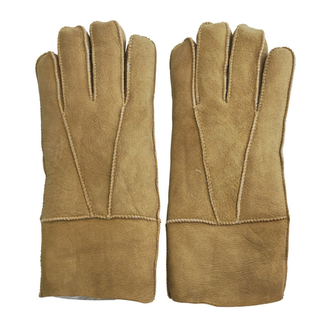 Infinity Leather Unisex Tan Sheepskin Suede Gloves with Roll Up/Down Cuff