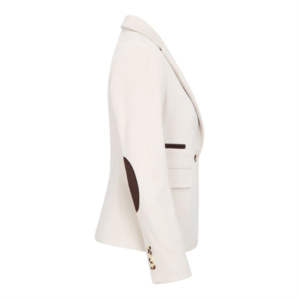 Women's Cream 2 Piece Set Wool Blend Tweed Blazer Waistcoat