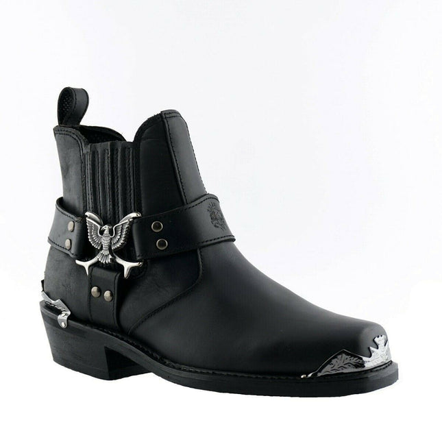 Grinders Mens Black Cowboy Biker Boots - Eagle Lo