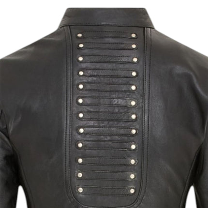 Womens Goth Black Leather Victorian Studded Flare Coat- Ribet