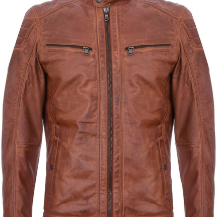 Mens Leather Jacket Vintage Quilted Retro Racing Zipped Biker - San Marino